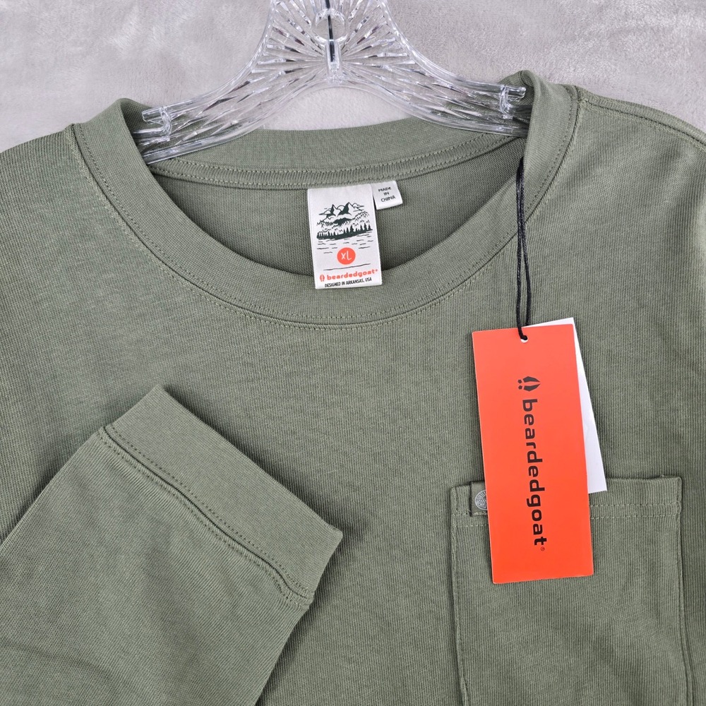 Bearded Goat Daybreak Long Sleeve Shirt Mens XL Olive Green Pocket Tee Huckberry